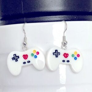 New Gaming Console Controller Dangle Drop Earrings Tech Gamer Gift White PS4 PS3